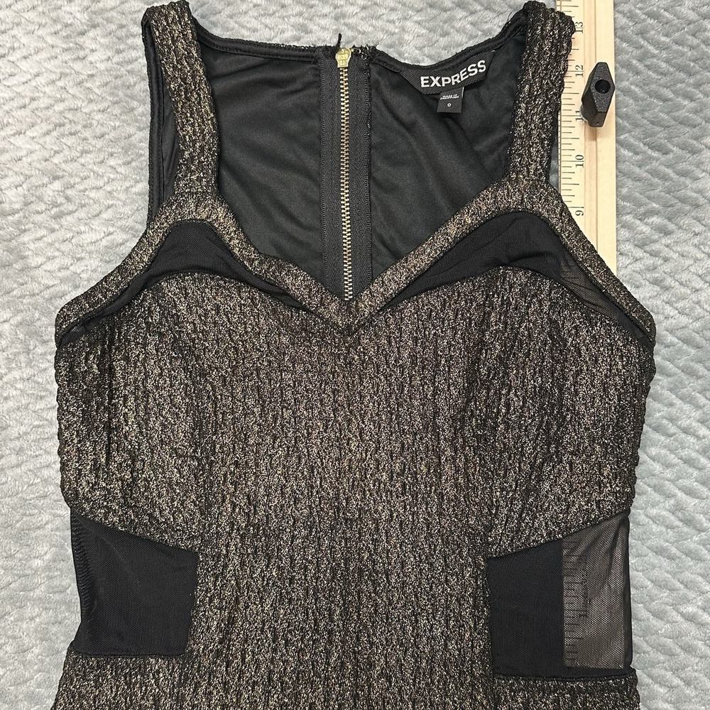 Express Y2K Dress Womens S Size 0 Mesh See Through‎ V Neck Black Gold Whimsygoth - Picture 8 of 12